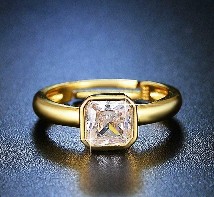 Square Bezel-Set Solitaire Engagement Ring Gold