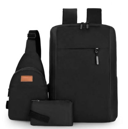 3-Piece Laptop Backpack Set USB Port Sling Bag Pouch
