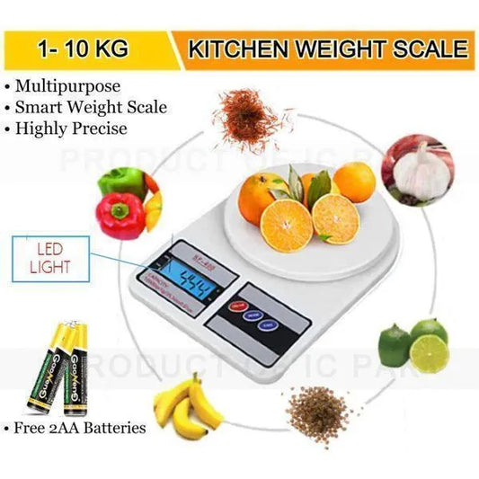 Digital Kitchen Scale SF-400 - 10kg Capacity with LED Display & Free Batteries