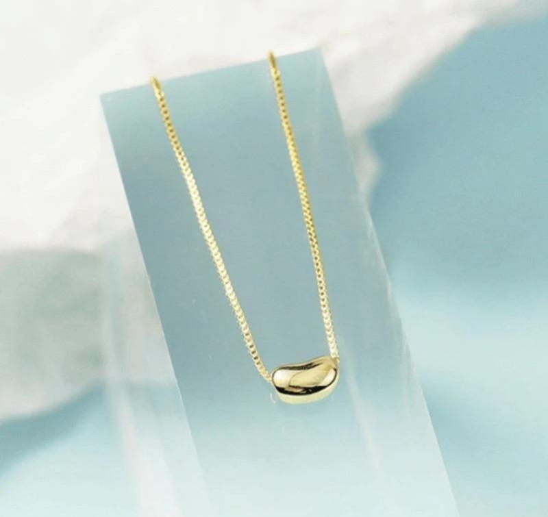 Plain Gold Plated Bean Pendant Necklace