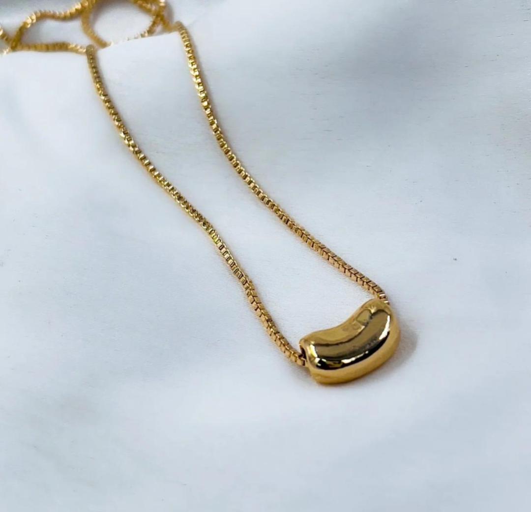 Plain Gold Plated Bean Pendant Necklace