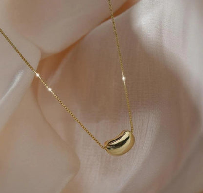 Plain Gold Plated Bean Pendant Necklace