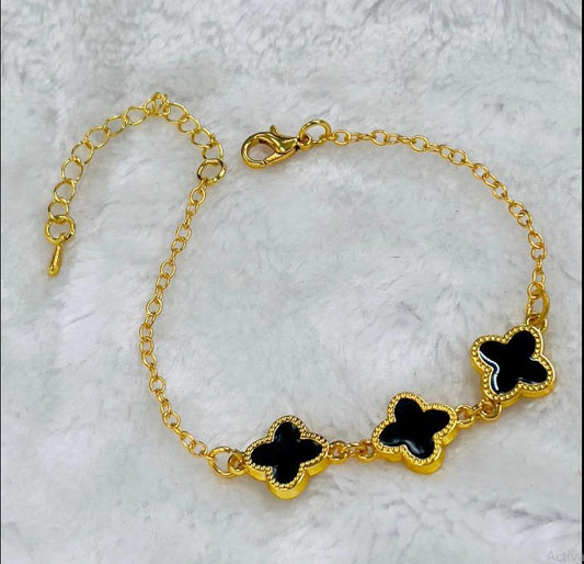 Gold Plated Clover Chain Bracelet Black