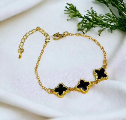 Gold Plated Clover Chain Bracelet Black
