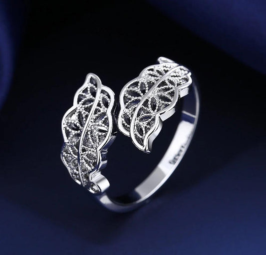 Leaf Design Silver Plated Zircon Ring
