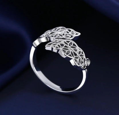 Leaf Design Silver Plated Zircon Ring