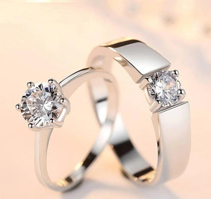 Silver Plated Couple's Ring Set Adjustable Unisex Matching Bands