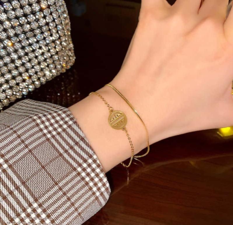 Gold Plated Double Chain Bracelet Charm