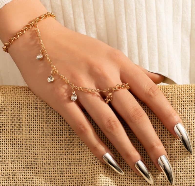 Gold Plated Hand Chain Bracelet Hearts