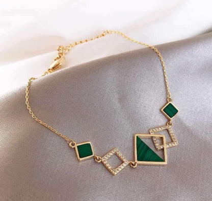 Gold Plated Geometric Bracelet Green Enamel
