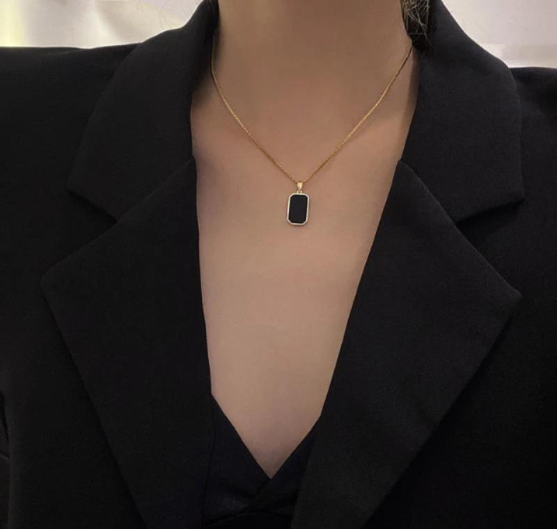 Black Stone Pendant Gold Plated Necklace