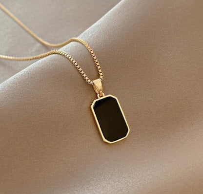 Black Stone Pendant Gold Plated Necklace
