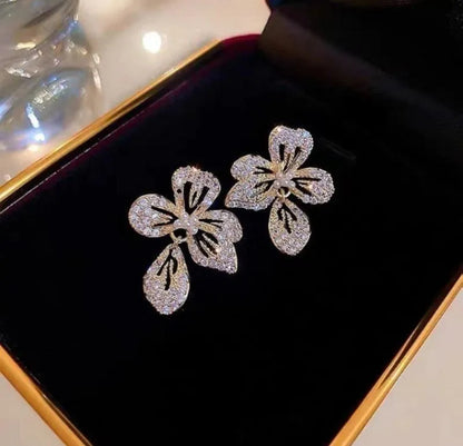 Gold Plated Flower Crystal Earrings