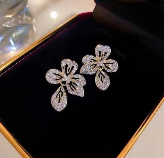 Gold Plated Flower Crystal Earrings