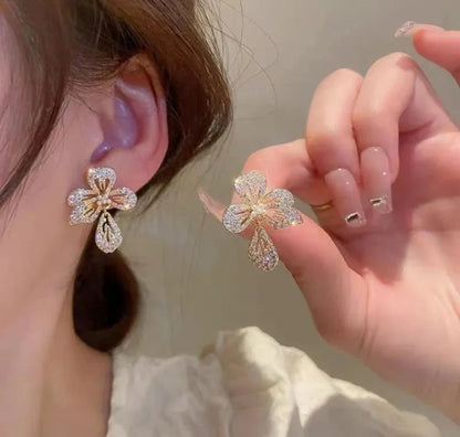 Gold Plated Flower Crystal Earrings