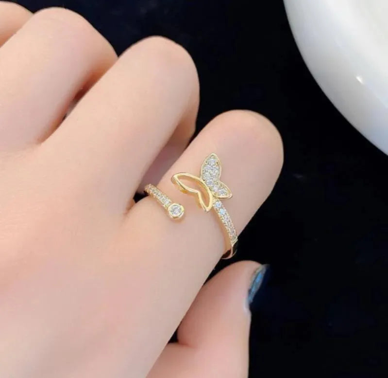 Butterfly Design Gold Plated Adjustable Ring