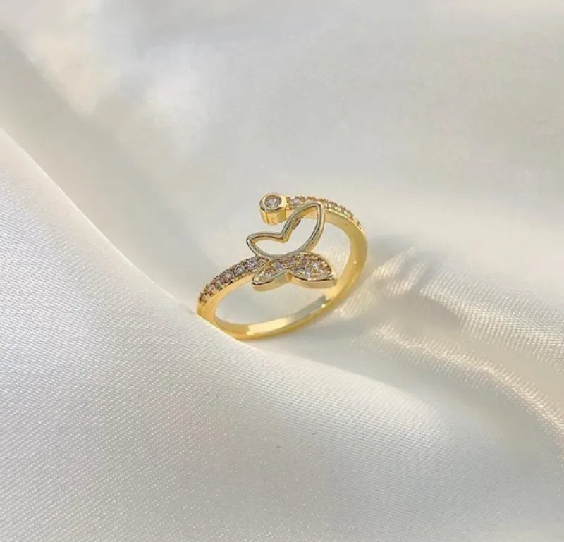 Butterfly Design Gold Plated Adjustable Ring