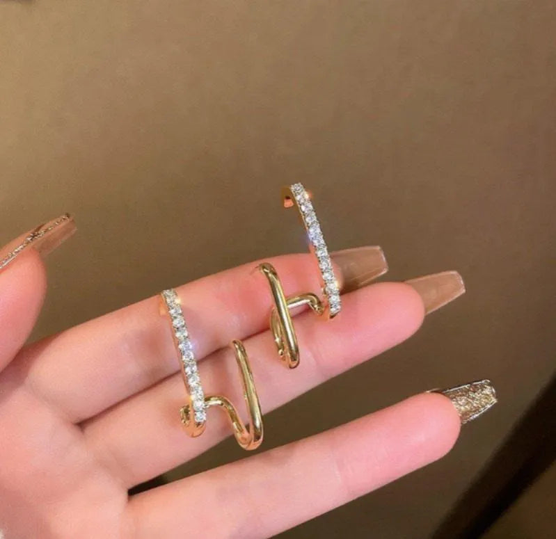 Gold Plated Double Hoop Earrings Crystal