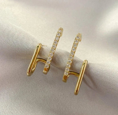 Gold Plated Double Hoop Earrings Crystal