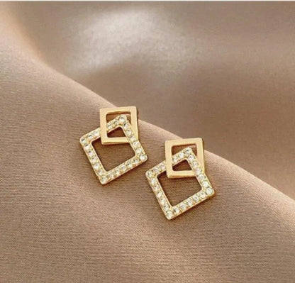 Square Design Gold Plated Earrings