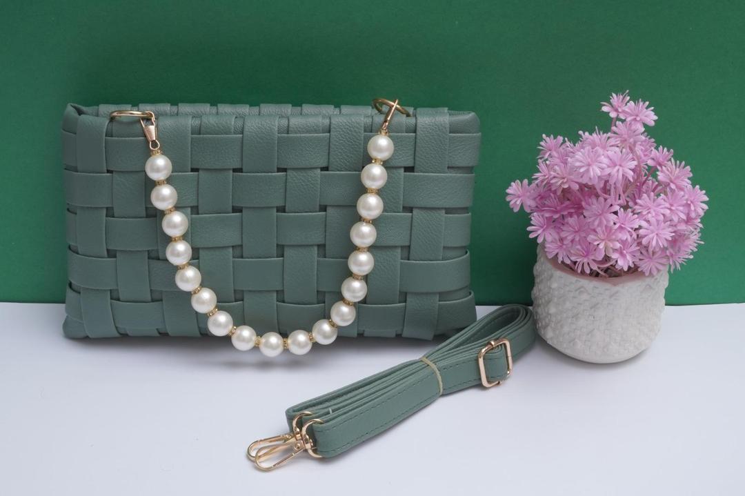 Women's Sage Green Woven PU Leather Clutch Pearl | Buy Online in Pakistan at MetroCart – Women's | MetroCart Pakistan