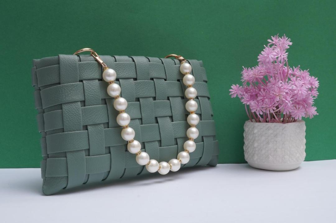 Women's Sage Green Woven PU Leather Clutch Pearl | Buy Online in Pakistan at MetroCart – Women's | MetroCart Pakistan