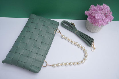 Women's Sage Green Woven PU Leather Clutch Pearl | Buy Online in Pakistan at MetroCart – Women's | MetroCart Pakistan