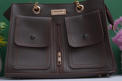 Women's Brown Leather Handbag Set 3-Piece