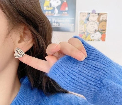 Triangular Knot Stud Earrings Rhinestone
