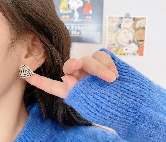 Triangular Knot Stud Earrings Rhinestone