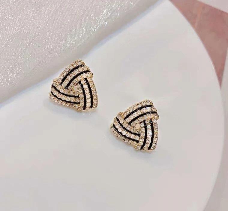Triangular Knot Stud Earrings Rhinestone