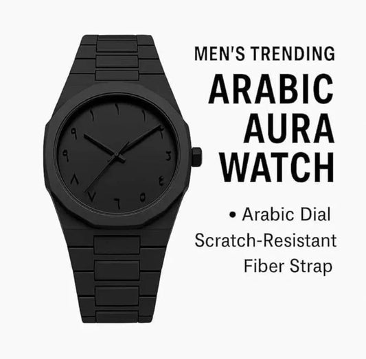 Men's Black Arabic Aura Watch Carbon Fiber Strap Quartz