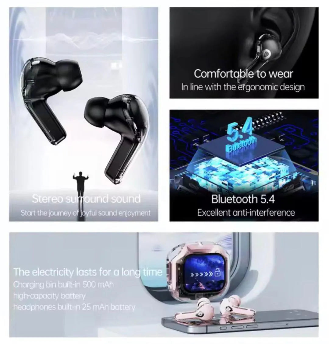 Wireless Transparent Airmax Buds Bluetooth 5.3 Touchscreen Display