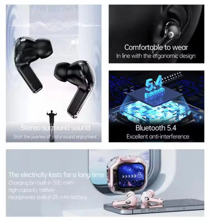 Wireless Transparent Airmax Buds Bluetooth 5.3 Touchscreen Display