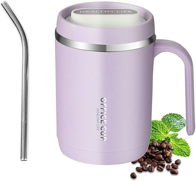 Insulated Travel Coffee Mug - 500ml Stainless Steel with Lid & Straw