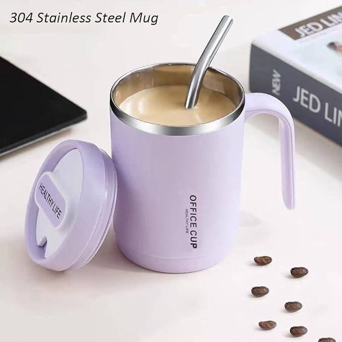 Insulated Travel Coffee Mug - 500ml Stainless Steel with Lid & Straw