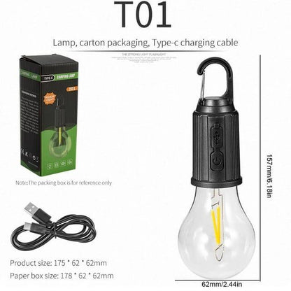 USB Type-C Rechargeable LED Camping Bulb - Portable Hanging Light with Hook