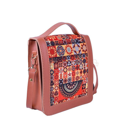 Women's Trendy Spectrum Crossbody Bag - Coral Pink with Colorful Mosaic Pattern