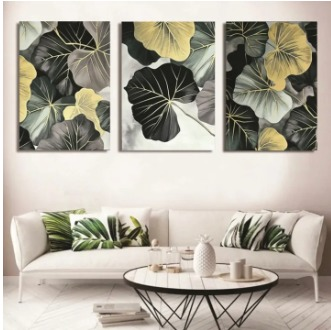 Sticky Wooden Canvas Frames Tropical Botanical Leaf Art Set of 3