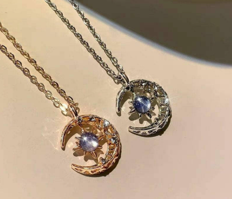 Moon Star Pendant Necklace Blue Crystal