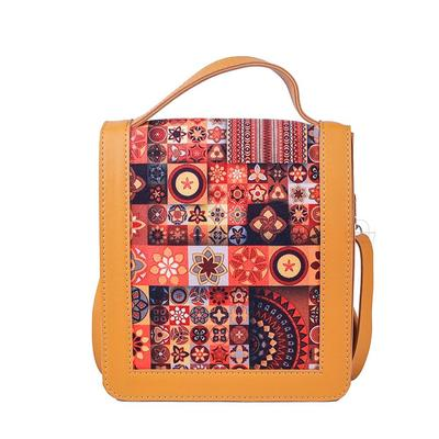 Women's Trendy Spectrum Crossbody Bag - Mustard Yellow with Colorful Mosaic Pattern