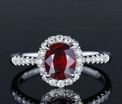 Imported Red Zircon Halo Engagement Ring