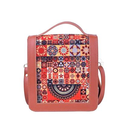 Women's Trendy Spectrum Crossbody Bag - Coral Pink with Colorful Mosaic Pattern