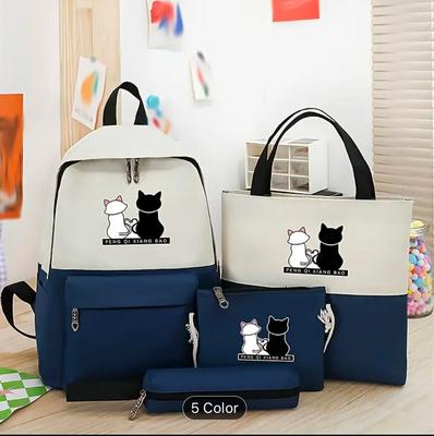 Multipurpose Canvas Backpack Set 4-Piece Cat Design