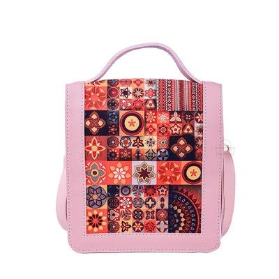 Women's Trendy Spectrum Crossbody Bag - Light Pink with Colorful Mosaic Pattern