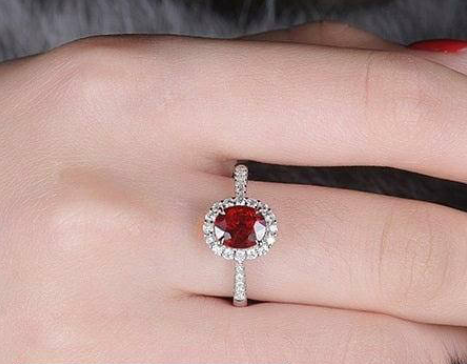 Imported Red Zircon Halo Engagement Ring