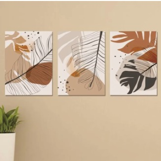Sticky Wooden Canvas Frames Abstract Botanical Leaf Art Set of 3