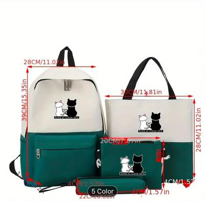 Multipurpose Canvas Backpack Set 4-Piece Cat Design