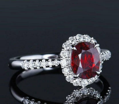 Imported Red Zircon Halo Engagement Ring