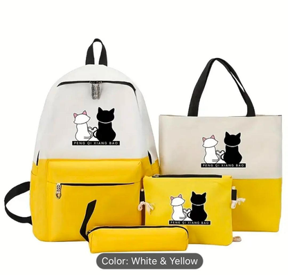 Multipurpose Canvas Backpack Set 4-Piece Cat Design